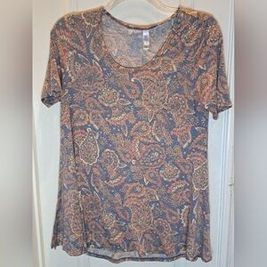 LuLaRoe Short Sleeve Paisley Top - Blue and Orange Size Small